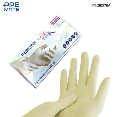 MICROTEX Latex Pure A ถุงมือยางธรรมชาติไม่มีแป้ง