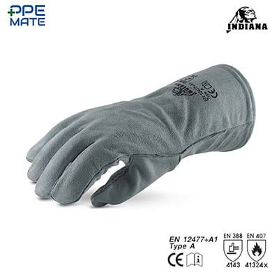 ถุงมือหนังท้องวัวสีเทา Grey Cow Split Leather Gloves