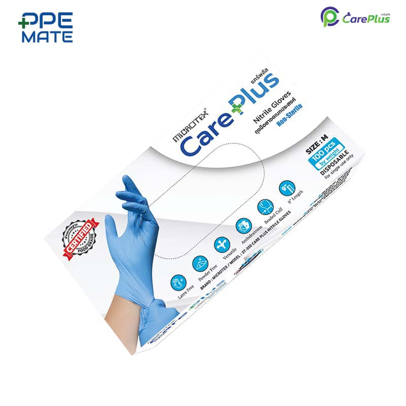 ICROTEX CarePlus ถุงมือไนไตรสีฟ้าสำหรับงานอาหาร ป้องกันเชื้อโรค / 100 ชิ้น